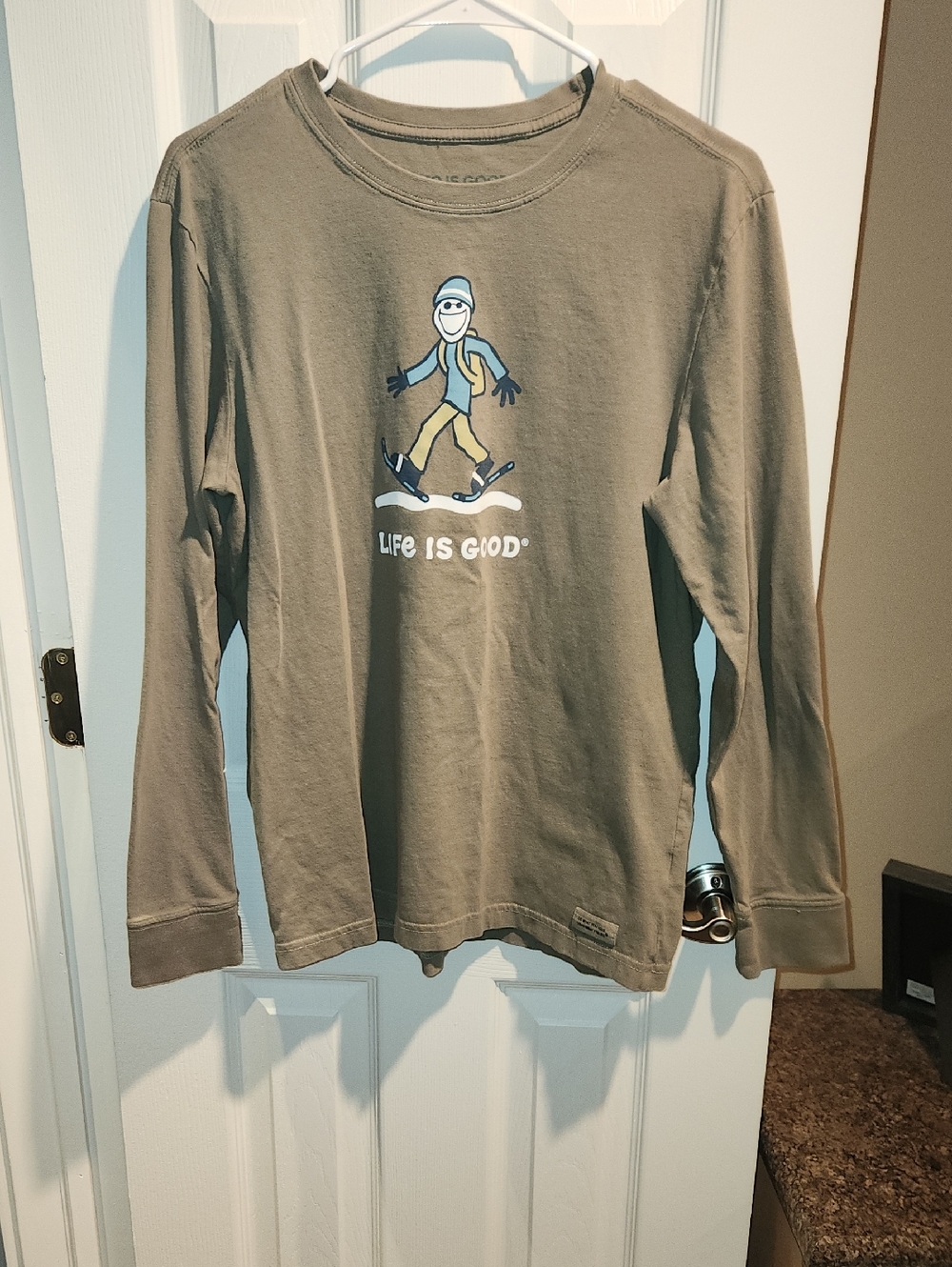 Life Is Good Olive Green Long-Sleeve Snowboard Graphic Tee